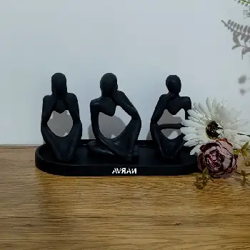 خرید و قیمت دکوری آدمک متفکر 3عددی و سینی سنگ مصنوعی محلی از غرفه ناروا دکور