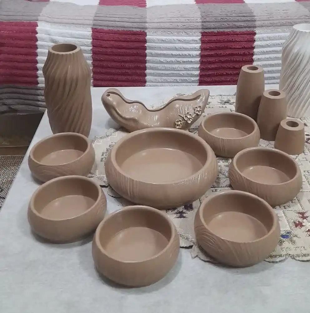 عکس هفت سین سنگ مصنوعی طرح چوب اهرا با رنگ‌بندی سفارشی به رنگ  کرم