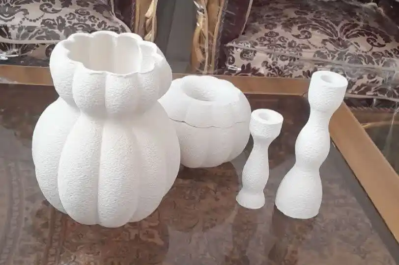 ست دکوری گلدان؛ جا دستمال کاغذی و جاشمعی پرنسسی تکسچری 4 تیکه