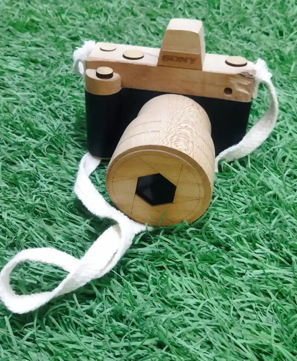 مجسمه دکوری طرح دوربین عکاسی چوبی