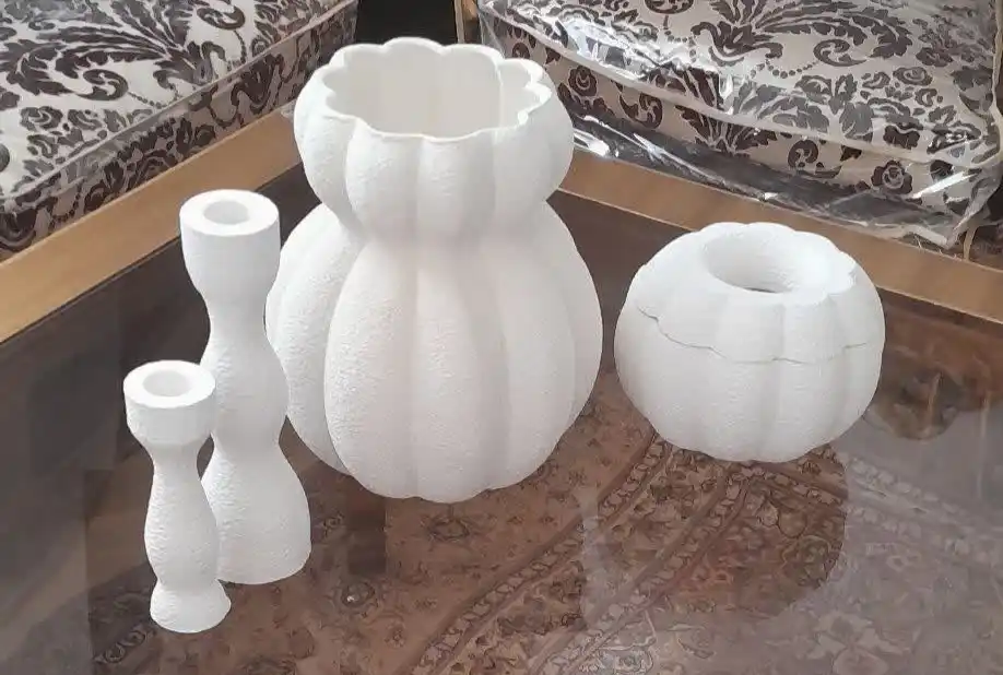 ست دکوری گلدان؛ جا دستمال کاغذی و جاشمعی پرنسسی تکسچری 4 تیکه
