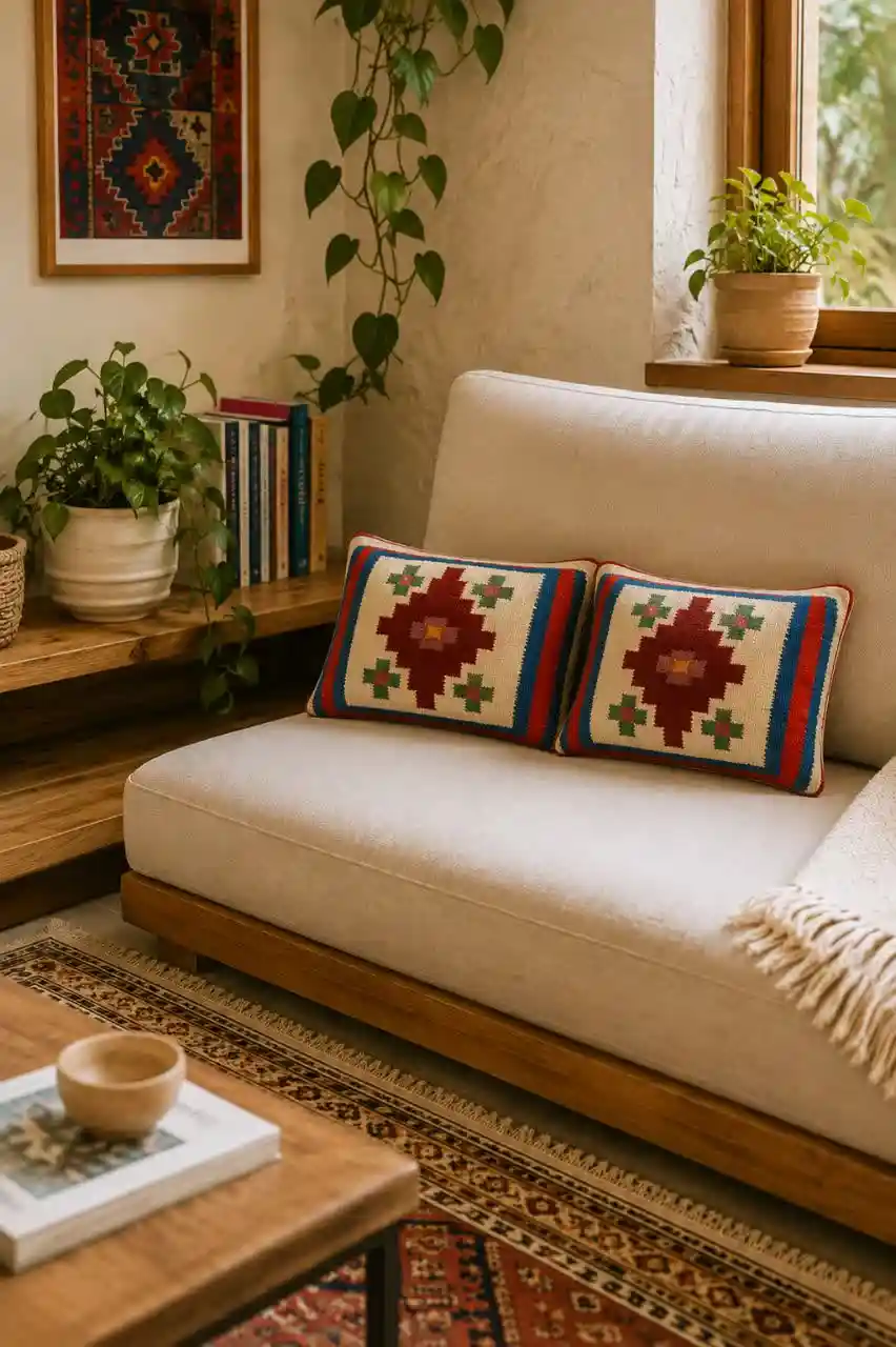 طرح گلیم کوچک ساده به عنوان کوسن